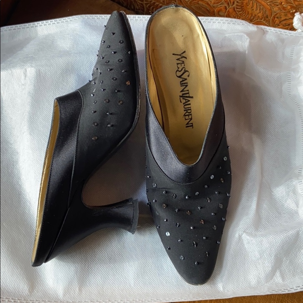 Yves Saint Laurent studded Lllle black mules